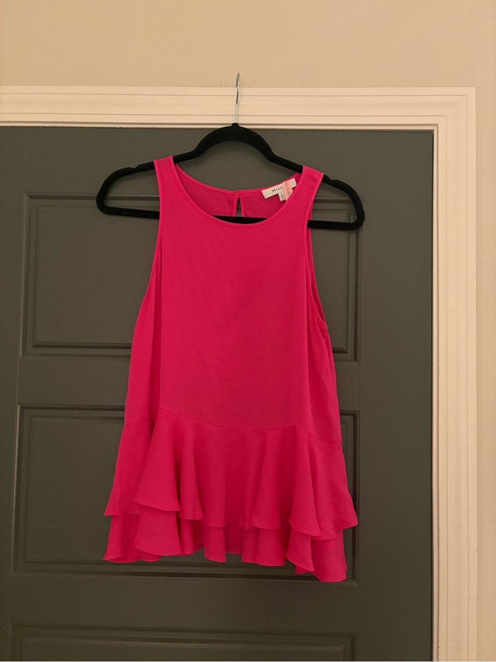 Milly Hot Pink Silk Blend Ruffle Hem Sleeveless Top Size 2